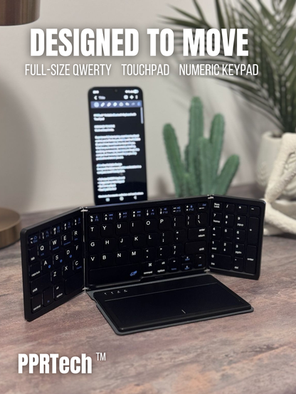 PPRTech™ Foldable Bluetooth Keyboard with Touchpad & Numeric Keypad